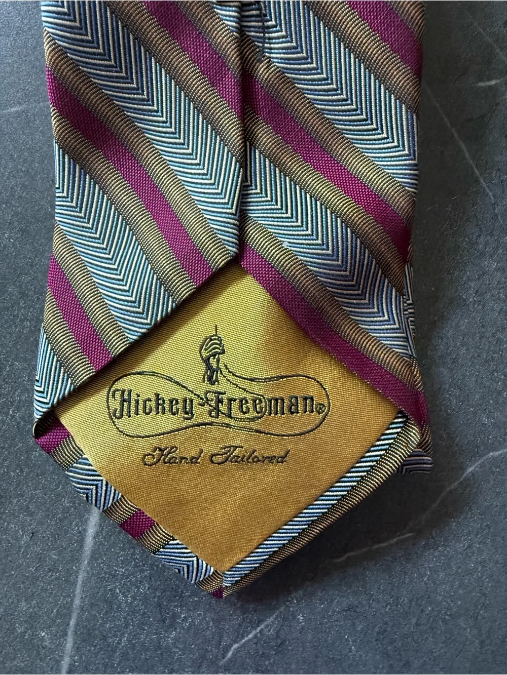 Vintage Hickey Freeman 100% Silk Hand Tailored Geometric Stripe Necktie